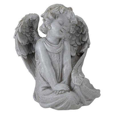 8.75" Gray Sitting Angel with Wings Outdoor Garden Statue