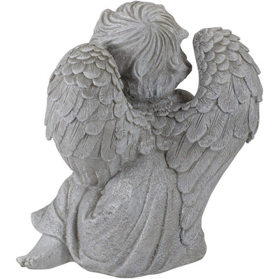 8.75" Gray Sitting Angel with Wings Outdoor Garden Statue