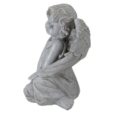 8.75" Gray Sitting Angel with Wings Outdoor Garden Statue