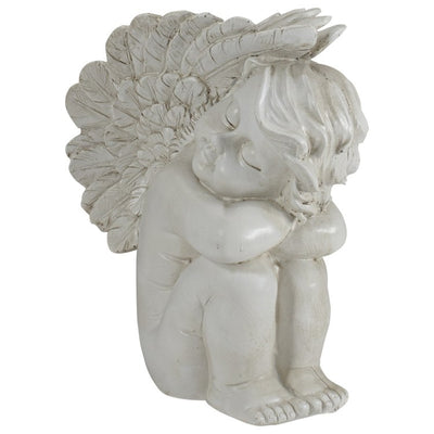 7.25" Ivory Right Facing Sleeping Cherub Angel Outdoor Garden Statue