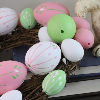 10" Floral Stem Easter Egg Spring Grapevine Wreat - Pink/Green