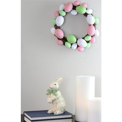 10" Floral Stem Easter Egg Spring Grapevine Wreat - Pink/Green
