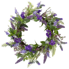 20" Purple Lavender and Spring Foliage Artificial Wreath