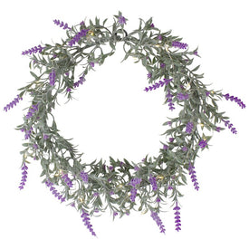 16" Pre-Lit Artificial Pink Lavender Spring Wreath with White LED Lights
