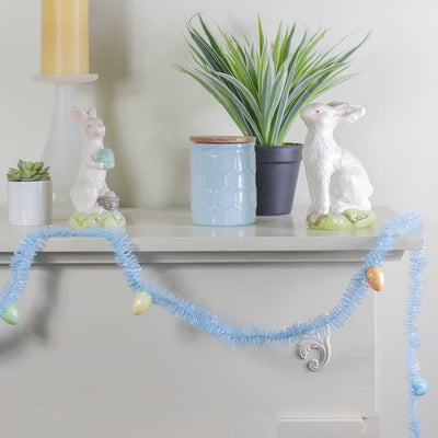 25' Unlit Blue Spring Tinsel Garland with Easter Eggs