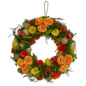 12" Wooden and Dried Floral with Moss and Twigs Spring Wreath