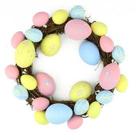 10" Floral Stem Easter Egg Spring Grapevine Wreat - Yellow