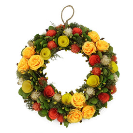12" Orange and Yellow Flowers with Moss and Twig Artificial Floral Spring Wreath