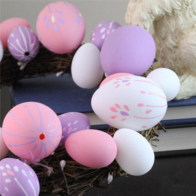 10" Floral Stem Easter Egg Spring Grapevine Wreat - Pink/White