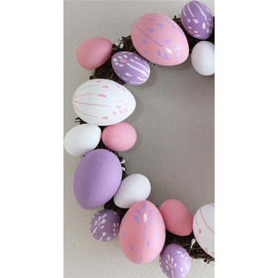 10" Floral Stem Easter Egg Spring Grapevine Wreat - Pink/White