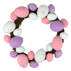 10" Floral Stem Easter Egg Spring Grapevine Wreat - Pink/White