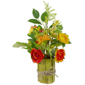 13" Potted Ranunculus and Rose Floral Spring Tabletop Decoration
