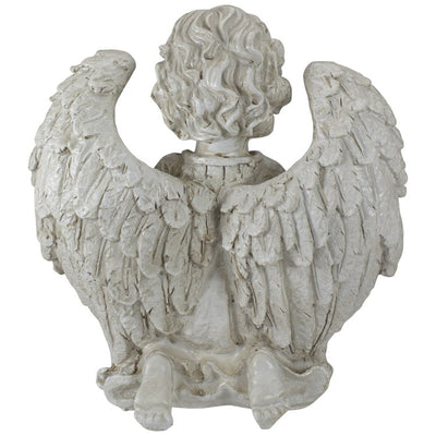 9.75" Ivory Angel Boy Kneeling with Dove Outdoor Garden Statue