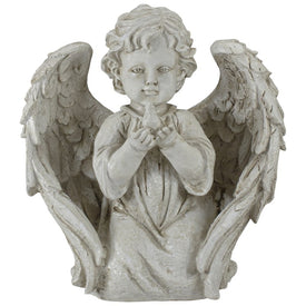 9.75" Ivory Angel Boy Kneeling with Dove Outdoor Garden Statue