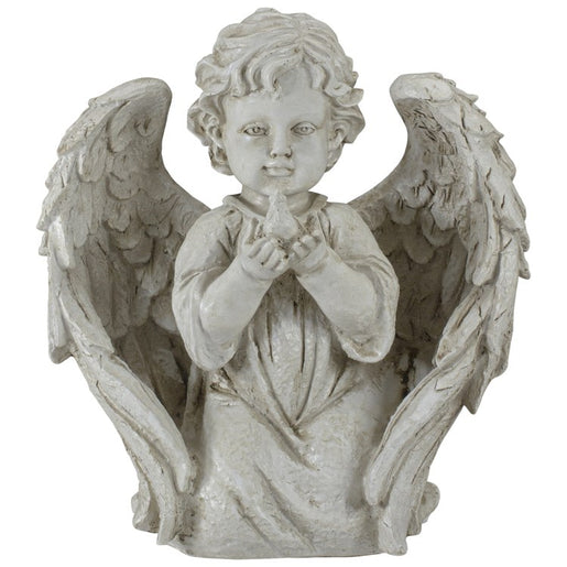 9.75" Ivory Angel Boy Kneeling with Dove Outdoor Garden Statue