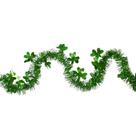 25' x 2" Unlit Green Tinsel Irish Shamrock Artificial St. Patrick's Day Garland