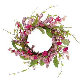 18" Pink Geranium and Berry Artificial Spring Floral Wreath