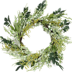 12" Green Mixed Leaves Twig Artificial Wreath