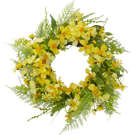 Daisy and Berry Floral Spring Wreath Yellow and Green 23"