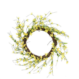 12" Yellow Forsythia Twig Artificial Floral Wreath