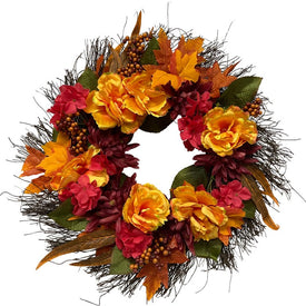 24" Peony and Mum Artificial Spring Floral Wreath