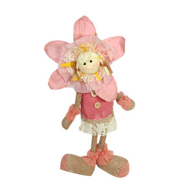 13.5" Pink Cream and Tan Spring Floral Standing Sunflower Girl Decorative Figure