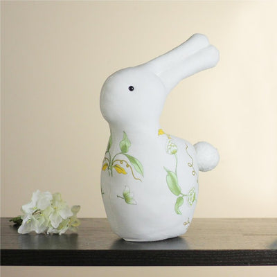 14" Plush White Soft Green and Yellow Floral Rabbit Spring Easter Decoration