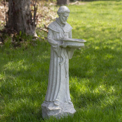 23.5" Speckled Ivory St. Francis of Assisi Religious Bird Feeder Outdoor Garden Statue