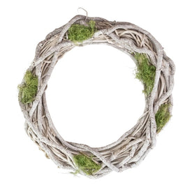 11" Unlit White Twig and Green Moss Artificial Spring Wreath