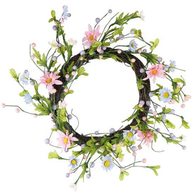 12" Green and Pink Daisy Twig Artificial Floral Wreath