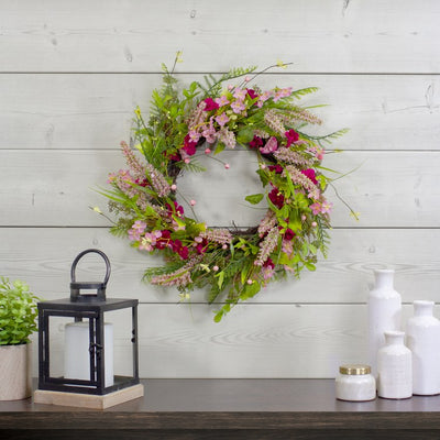 21" Pink Spring Floral Foliage and Berry Twig Wreath