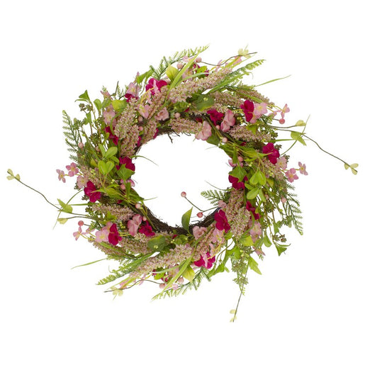 21" Pink Spring Floral Foliage and Berry Twig Wreath