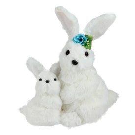 10" White Plush Standing Mother and Baby Easter Bunny Rabbit Spring Figure