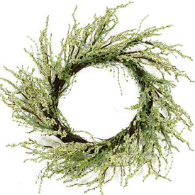 12" Green and Brown Berry Twig Artificial Wreath