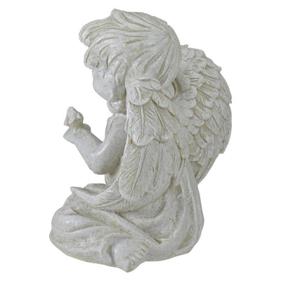 6" Ivory Sitting Angel with Bird Outdoor Garden Statue