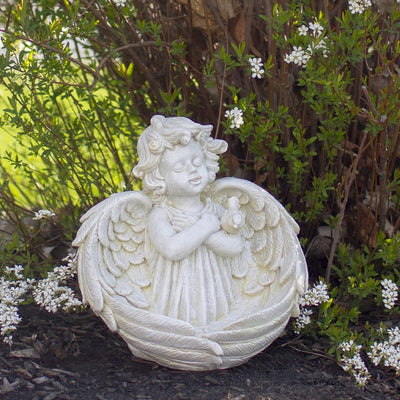 9" Cherub Angel Wings Bird Feeder Outdoor Garden Statue