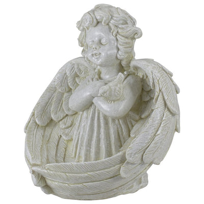 9" Cherub Angel Wings Bird Feeder Outdoor Garden Statue