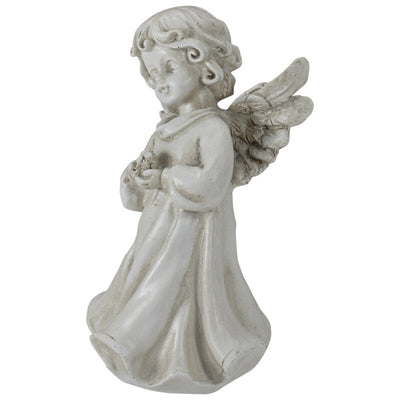 6.5" Angel Girl Holding Flower Outdoor Garden Statue