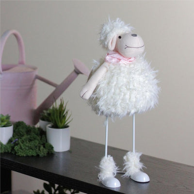 16" White Shaking Sheep with Pink Bandanna Easter Spring Tabletop Decor