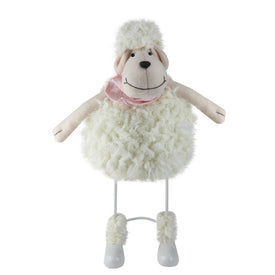 16" White Shaking Sheep with Pink Bandanna Easter Spring Tabletop Decor