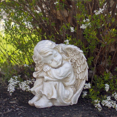 9.5" Ivory Resting Angel Outdoor Patio Garden Statue
