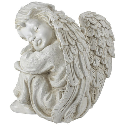 9.5" Ivory Resting Angel Outdoor Patio Garden Statue