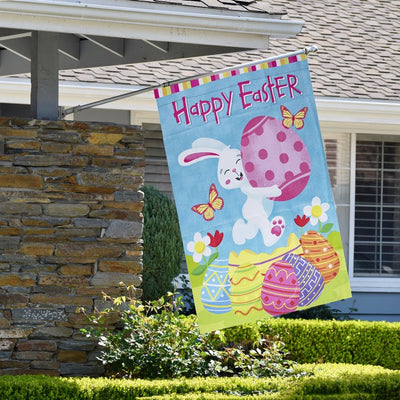 28" x 40" Happy Easter Bunny with Eggs Outdoor House Flag