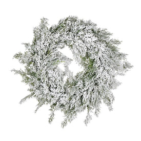 24" Artificial Snowy Cedar Wreath