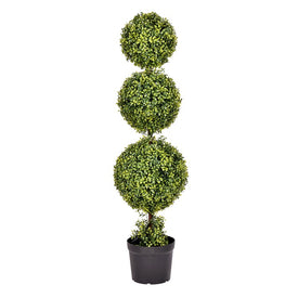 4' Artificial UV-Resistant Boxwood Triple Ball in Plastic Pot