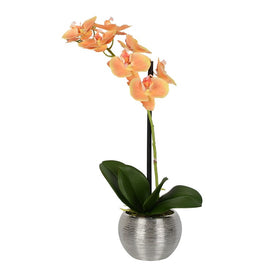 18" Artificial Peach Phalaenopsis with Real Touch Leaves in Metal Pot