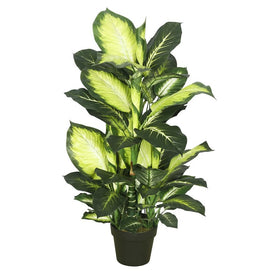 40" Artificial Green and White Dieffenbachia in Plastic Pot