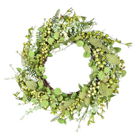 24" Artificial Green Fern Berry Eucalyptus Wreath