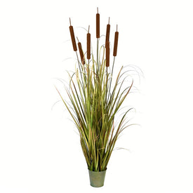 60" Artificial Green Cattail Grass in Iron Pot