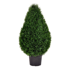 36" Artificial UV-Resistant Teardrop-Shaped Cedar Bush in Plastic Pot